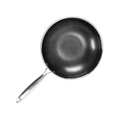 Honeycomb 32cm Frying Pan Silver 304 Stainless Steel Wok Non Stick 2.35kg